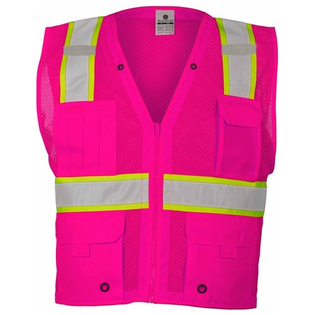 KISHIGO S-M Pink Enhanced Visibility Multi Pocket Vest B107-S-M